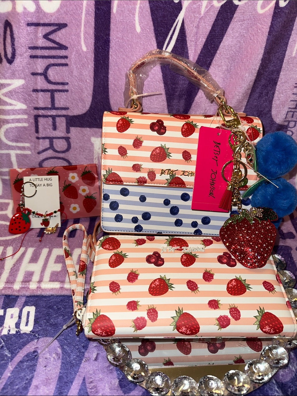 Betsey Johnson 🍓BUY NOW🫐 Entry to Win a Strawberry Stripe Crossbody & Wallet Set